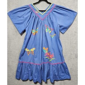Erika Taylor Intimates Size 1X Maxi‎ House Dress Muumuu Nightgown Blue Tropical